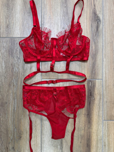 Trodjelni lingerie set Bliss – crveni - 90/XL veličina